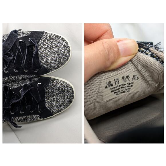 Naturalizer Morrison Sneakers 9.5 Wide Black-White Tweed Velvet Burnout Lace - Picture 4 of 7